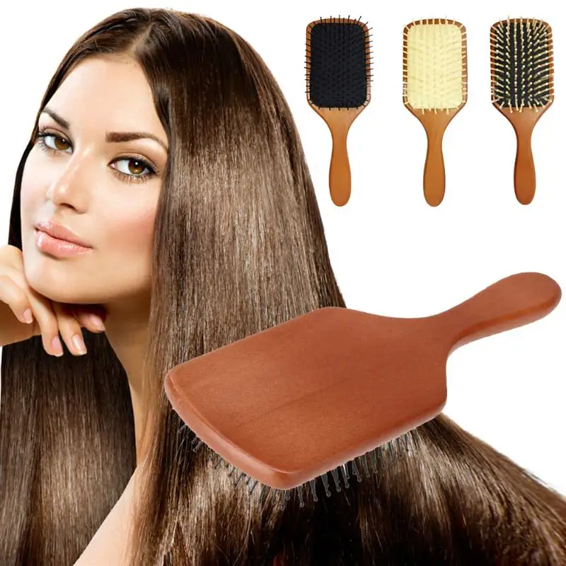 

Wooden Paddle Hair Comb Brush Hair Care Head Scalp Massage Comb Anti-Static Women Wet Curly Detangle Hair Brush