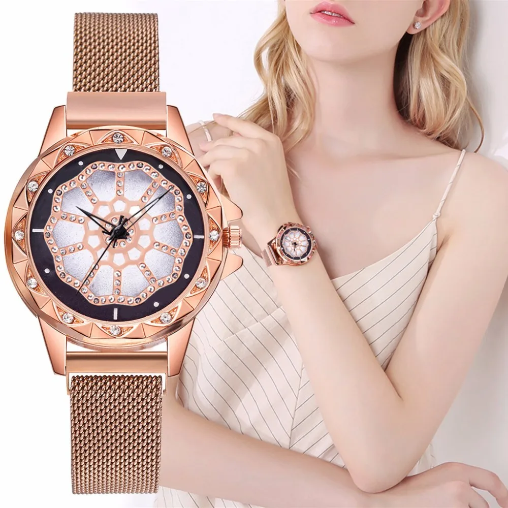 

Women Mesh Magnet Watch Hot Selling Lucky Flower Watch Luxury Ladies Rhinestone Quartz Watch Relogio Feminino