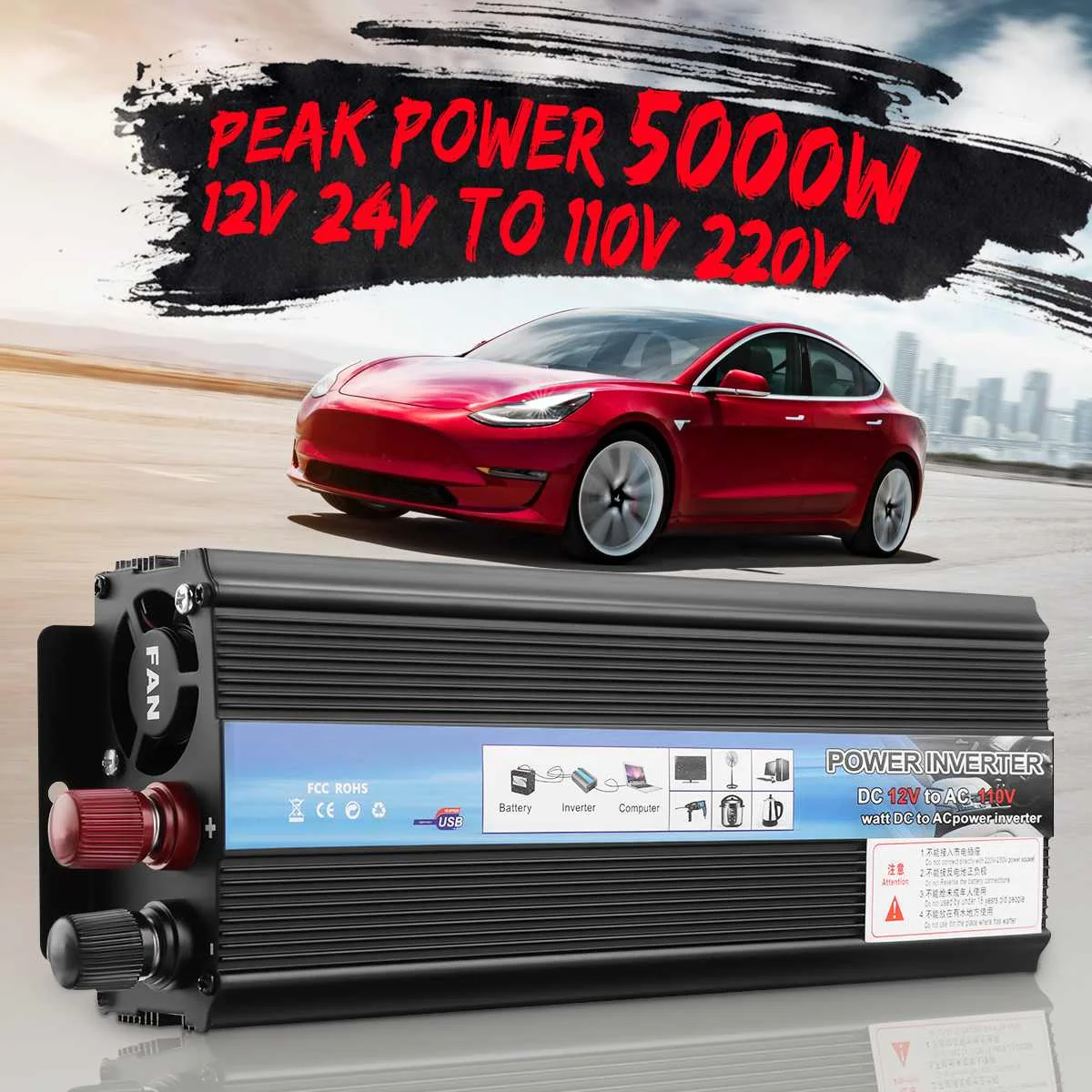 

Mising Modified Sine Wave Peaks 5000W Car Solar Power Inverter Voltage Convertor Transformer 12V/24V DC to 110V/220V AC