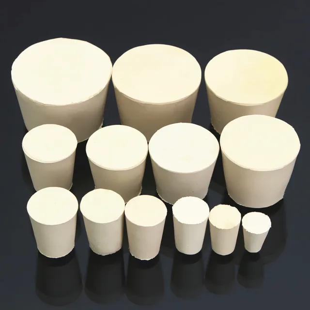 Laboratory Rubber Plug Bungs Flask Tapered Tube Solid White Alkali resisting Lab Push In Sealing