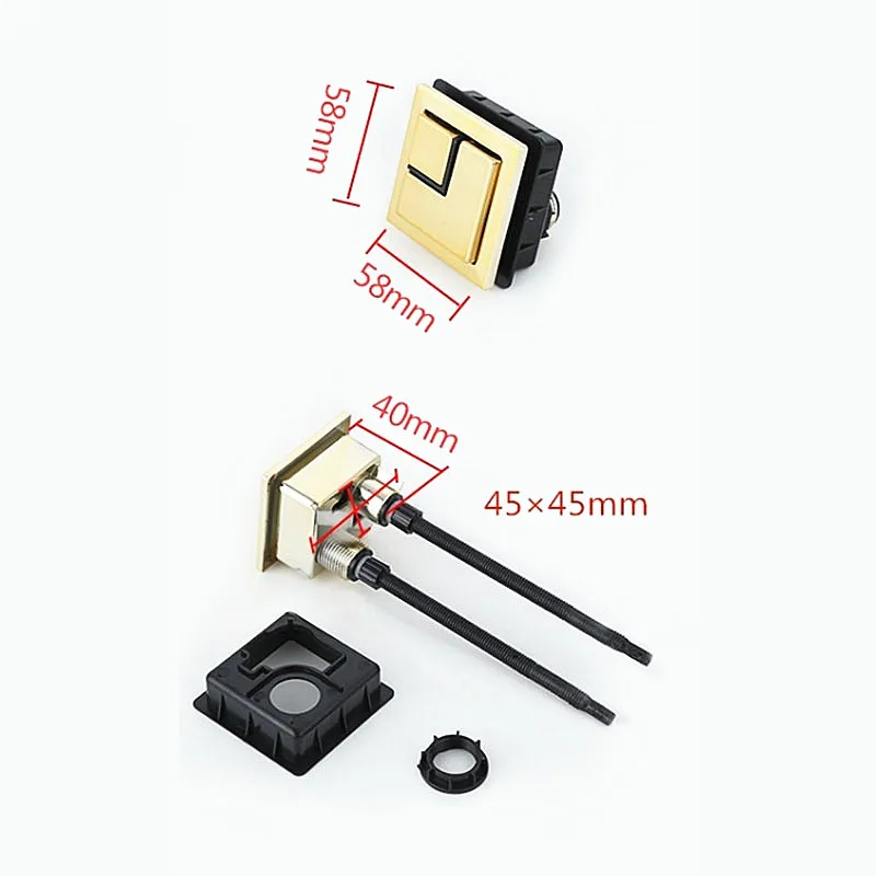 Outer top 58X58mm Gold color Square Toilet dual push button,Suitable for toilet water tank ceramic cover hole 45-56mm,J18262