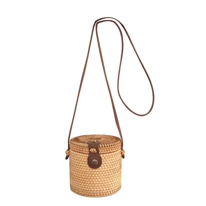 

2019 Embroidered Round Straw Woven Women INS Popular Female Summer Mini Handbag Shoulder Messenger Handmade Knitted Crossbody