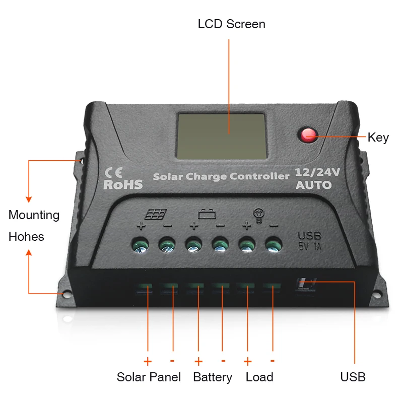 Контроллер солнечного заряда 10A ШИМ контроллер LCD USB 5V солнечный регулятор 12V 24V