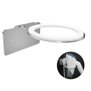 

BHTS-Self Adhesive Hair Dryer Holder, Wall Mounted Hairdryer Hanging Rack with Plug Stand Stainless Steel