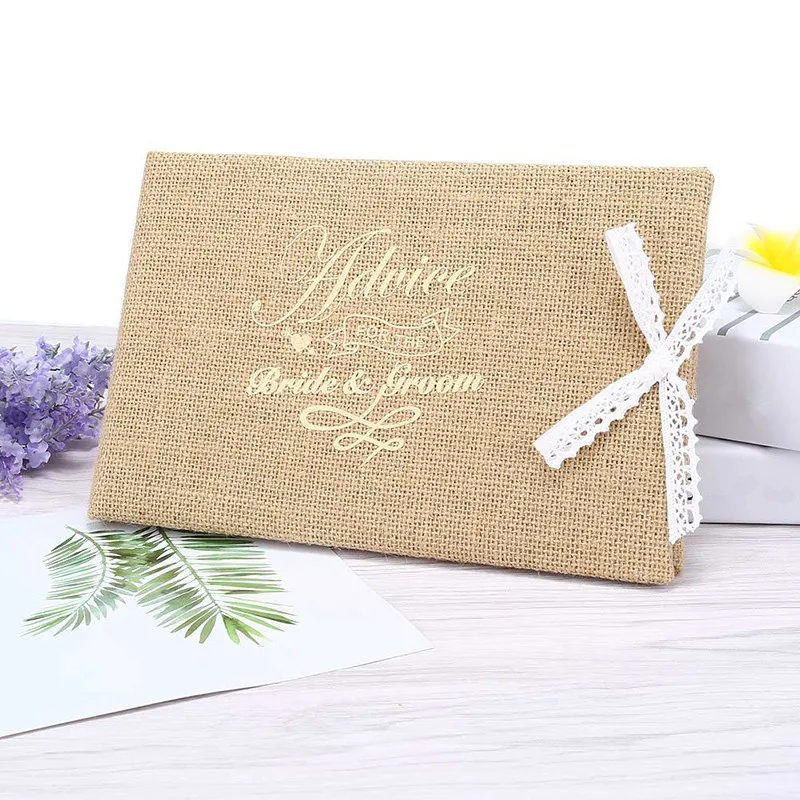 

Vintage Wedding Party Guest Books with Lace Decoration Linen Wedding Guest Book Check-In Book