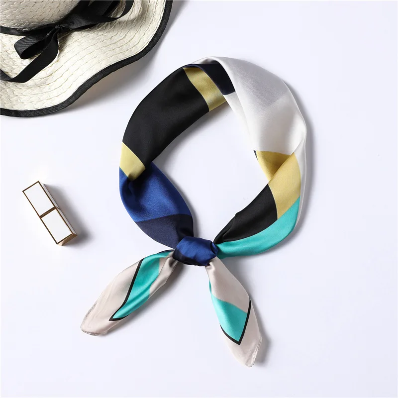 70x70 шелковый шарф с геометрическим принтом, женский шарф, квадраты, многофункциональный головной платок, разноцветный платок, платок на шею