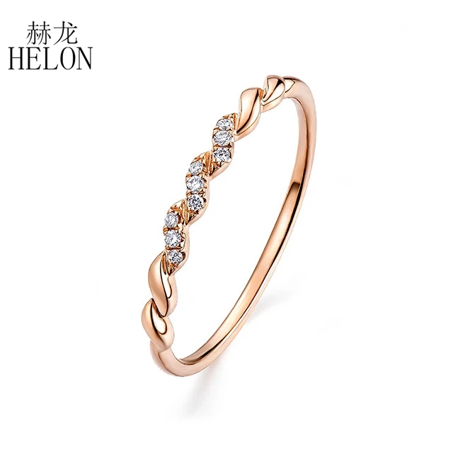

HELON Solid 14K Rose Gold (AU585) Certified H/SI Round 100% Genuine Natural Diamonds Engagement Wedding Women Fine Jewelry Ring