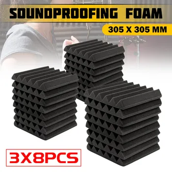 

3x8Pcs 305 x 305 x 45mm Soundproofing Foam Acoustic Foam Sound Treatment Studio Room Absorption Wedge Tiles Polyurethane foam