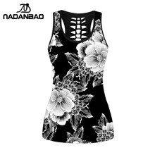 Nadanbao sexy oco preto regata sem mangas mulheres topos flores brancas gótico fitness streetwear colete cortado