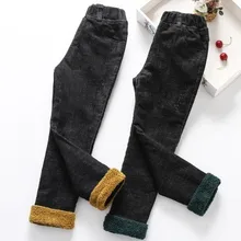 Зимние обтягивающие штаны для девочек; черные бархатные брюки; теплые детские леггинсы с эластичной резинкой на талии; джинсы для подростков; джинсовые брюки; детские джинсы