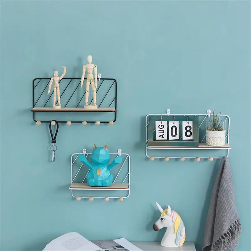 

Nordic Modern Style Wood Iron Storage Rack Wall Shelf Wall Mounted Home Organizer Shelf Hanging Type Holder Home Decoration