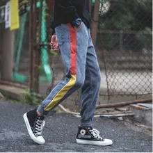 Осенние новые вельветовые брюки мужские модные контрастные цвета эластичные талии Беговые брюки в повседневном стиле спортивные брюки мужские уличные хип хоп свободные брюки