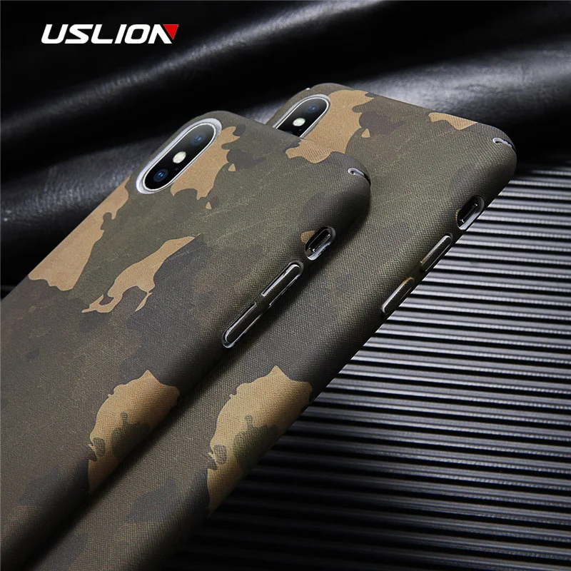 

USLION Classic Camouflage Army Green Phone Case For iPhone 6 7 8 Plus X XR XS Max Cool Cases For iPhone 6 6S Plus Hard PC Cover