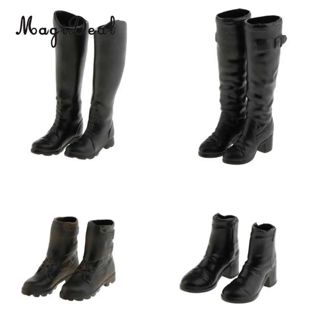 

1 Pair Rubber 1/6 Scale Women's Black Long Boots Shoes for 12 Inch Hot Toys Phicen Action Figure Dolls Model Accs
