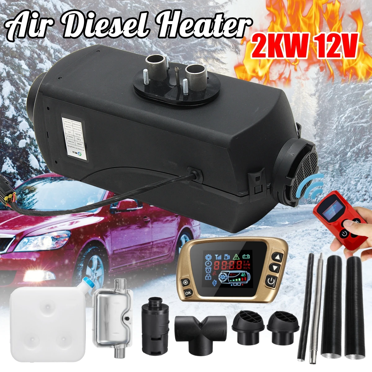 

12V 2kw Diesels Air Parking Heater Air Heating LCD Switch with Silencer and Remote Control For Trucks Boats Car Trailer Heater