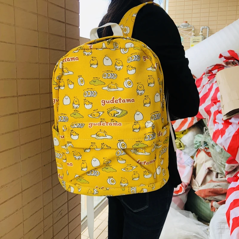

IVYYE Yellow Gudetama Fashion Canvas Backpacks Rucksacks Cartoon School Backpack Casual student Bags travel Knapsack Unisex New