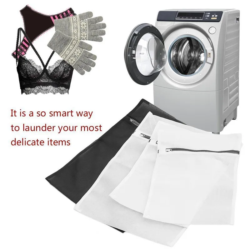 

4pcs Zippered Mesh Laundry Wash Bags Foldable Delicates Lingerie Bra Socks Underwear Washing Machine Clothes Protection Net