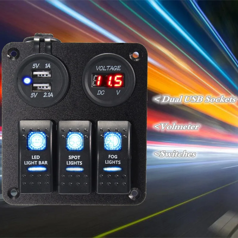 

DC 12-24V Rocker Switch Panel USB Socket Power Charger