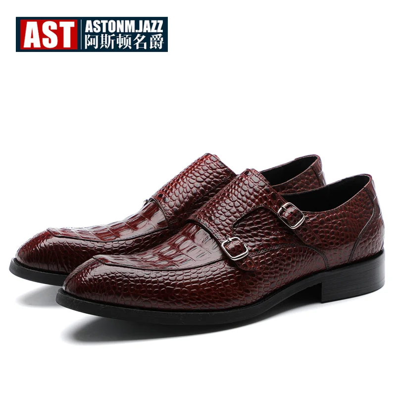 

Big Size 11 12 Elegant Buckle Leather Oxfords Emboss Formal Dress Shoes Men Hight End Wedding Shoes Crocodile Grain