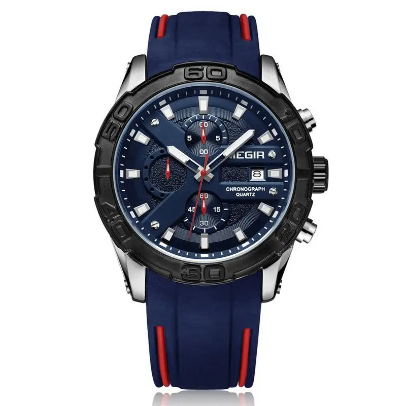 

Megir Men's Chronograph Analog Quartz Watch With Date, Luminous Hands, Waterproof Silicone Rubber Strap Wristswatch For Man