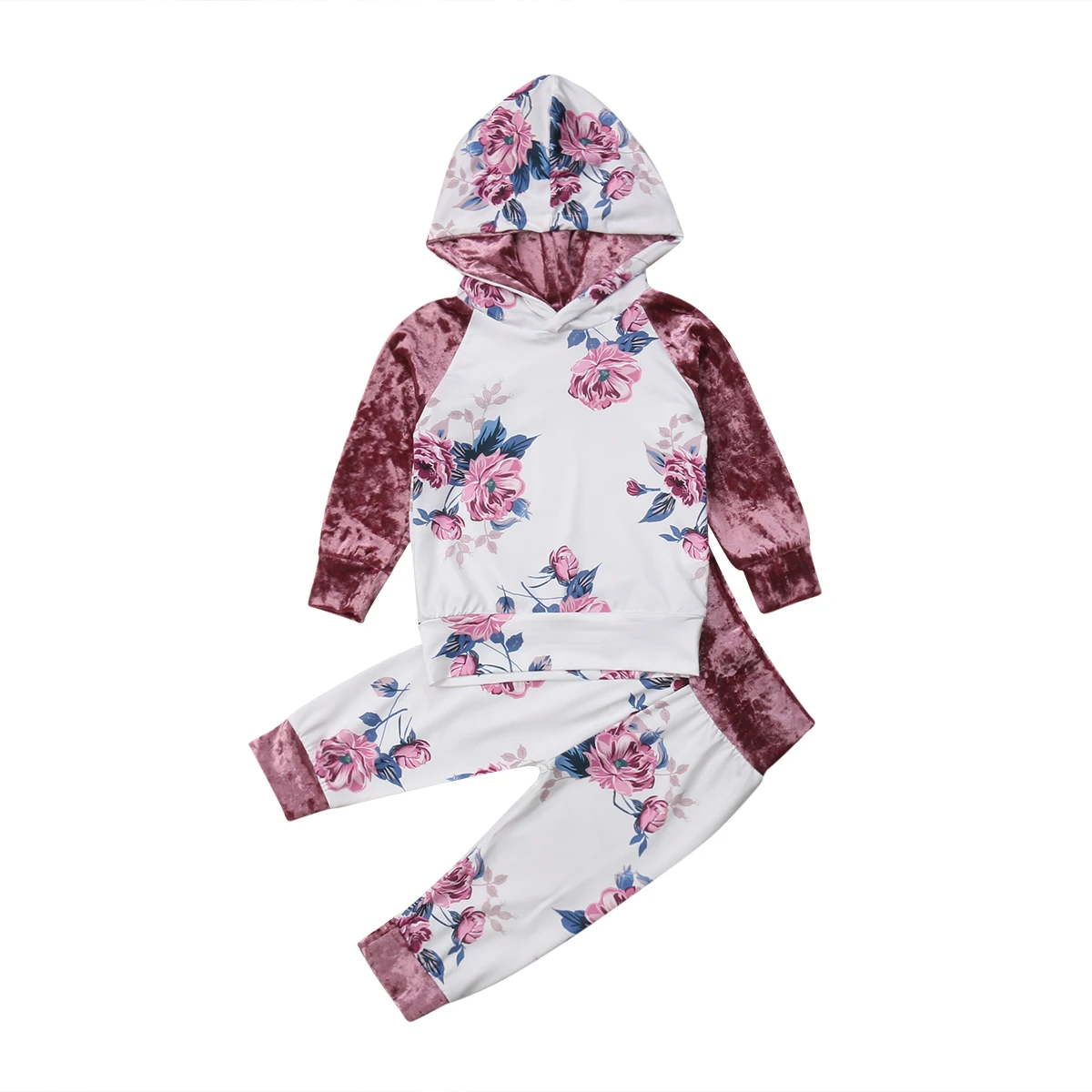 

Kids Baby Girls Outfit Hoodie Tops Pants Set Toddler Autumn Clothes Tracksuit Velvet Flower Hooded Pencil Pants Children's Sets
