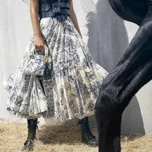 Винтаж синий с цветочным принтом длинные юбки для женщин женские сезон: весна-лето взлетно посадочной полосы дизайнер Высокая талия