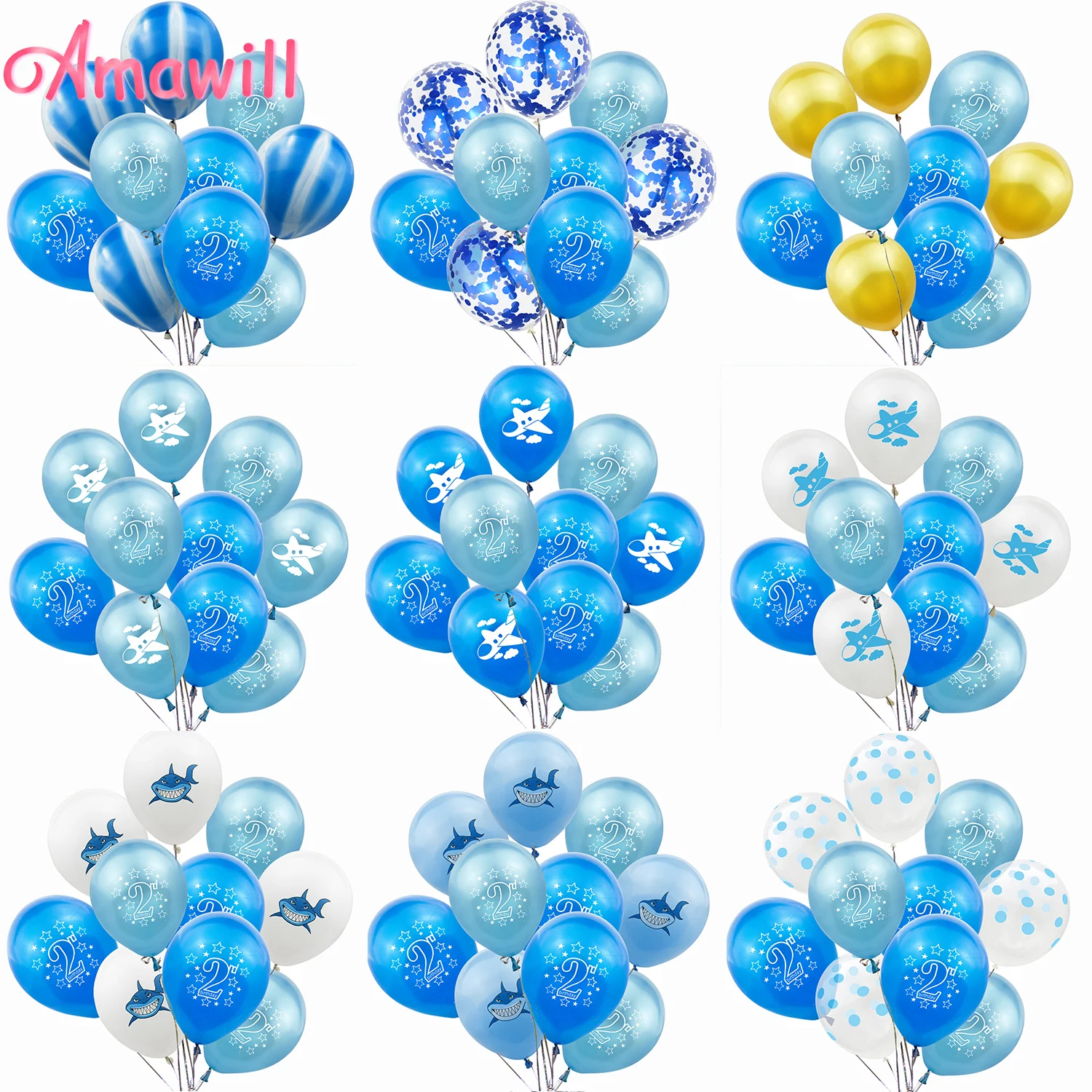 

Amawill 10pcs Baby Shower Boy Latex Balloons Set For Happy 2 Years Old Birthday Party Decoration Kids Happy 2nd Birthday 75D