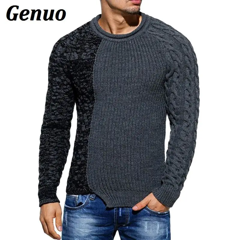 Genuo Для мужчин свитера 2018 пуловер Новые Осенние Теплые высококачественные Лоскутные Свитера человек Повседневное трикотаж зима мужские