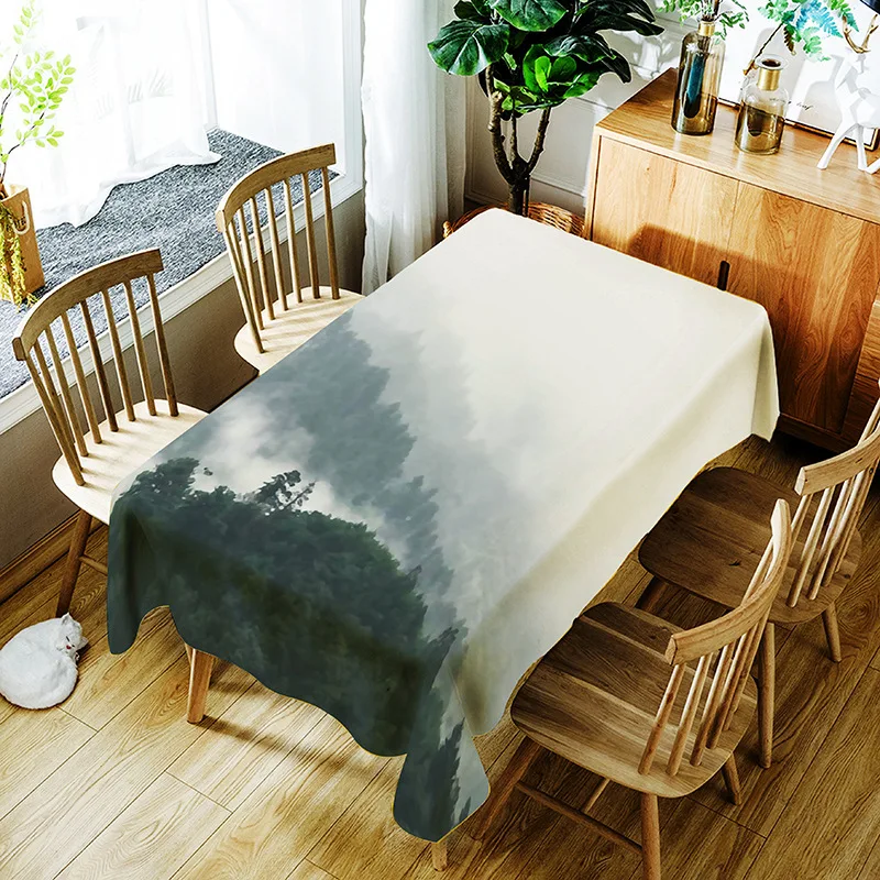 Mountain Landscape Forest Tablecloth Waterproof Oilcloth Rectangular Tapete Table Cloth Dining Kitchen Table Cover Protector
