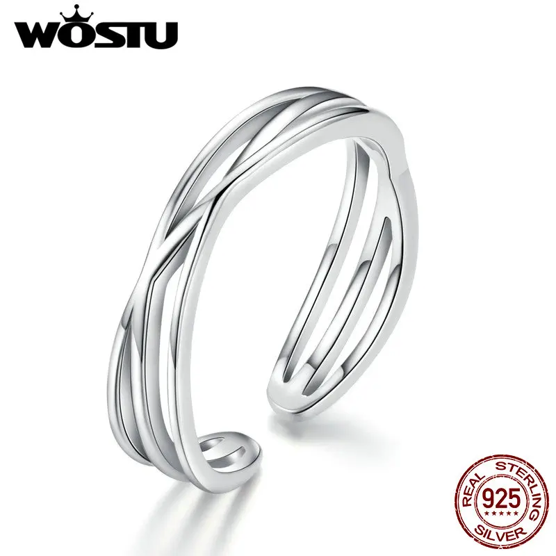 

WOSTU Luxury 925 Sterling Silver Simple Wave Ring For Women Geometric Twisted Silver Finger Ring Wedding Party Jewelry CQR483