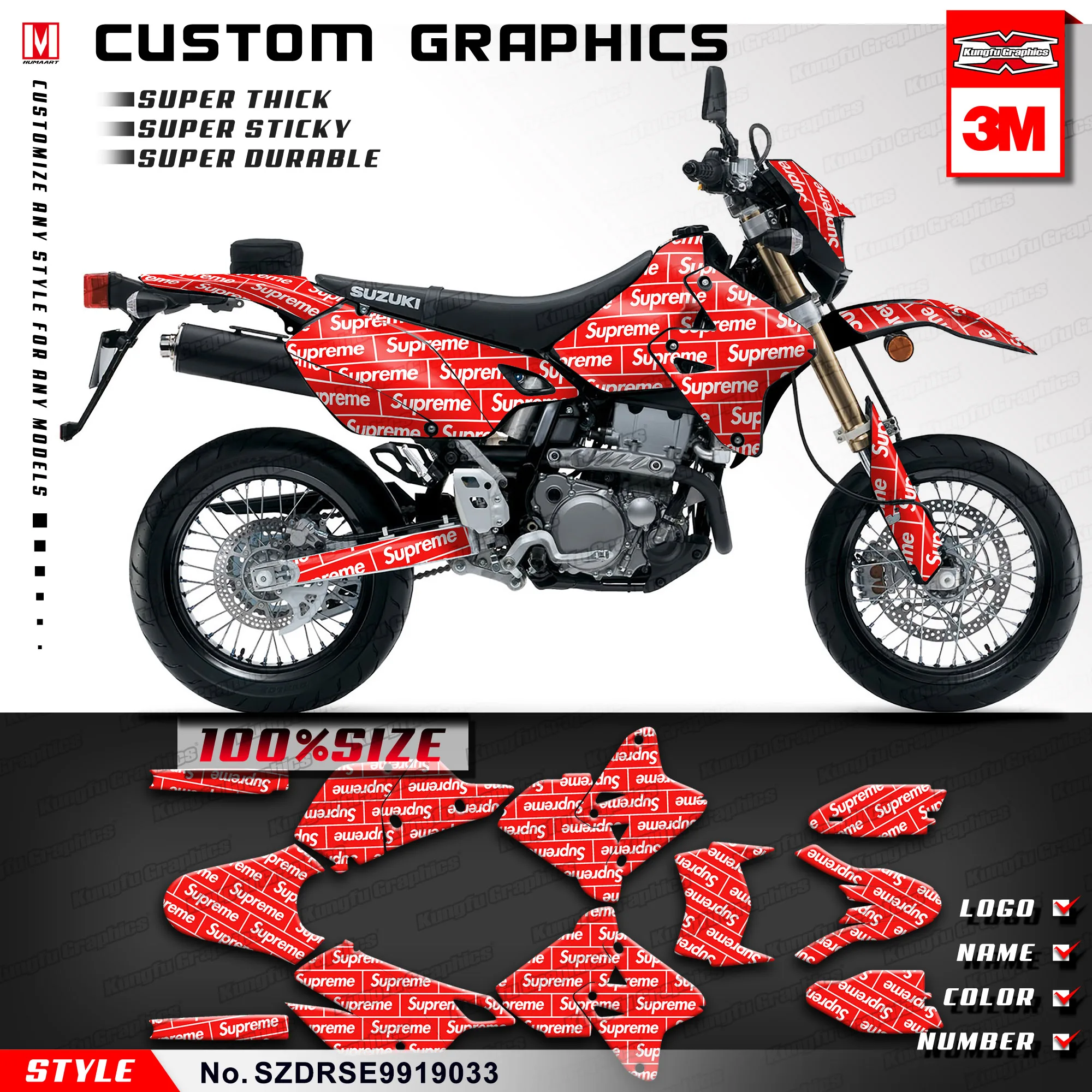 

KUNGFU GRAPHICS MX Decals Stickers Kit Red for Suzuki DRZ400SM DRZ 400 SM DRZ400E DRZ 400 E 1999-2019 (Style no. SZDRSE9919033)