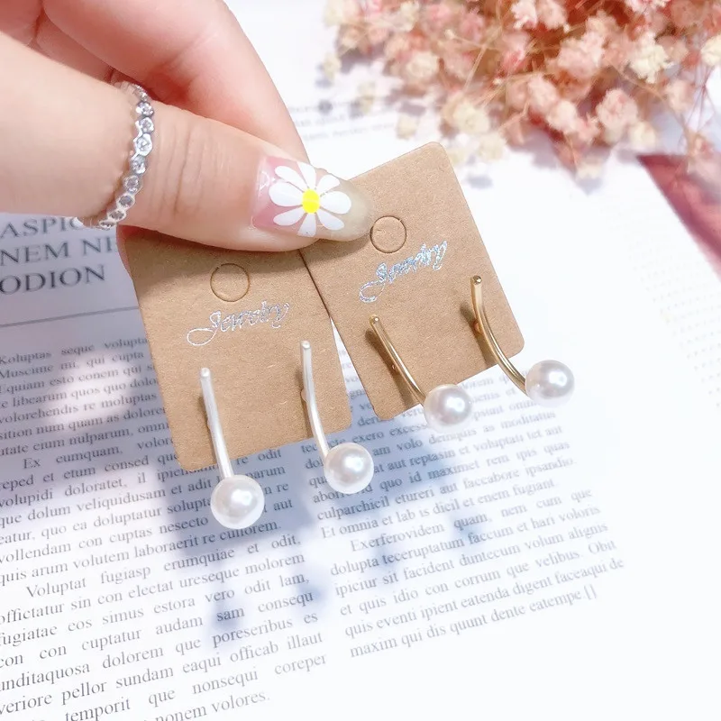 

Korea Earrings Pearl Geometric Metallic Gold Silver Vintage Ear Rings Fashion Women Earrings 2019 Baroque Jewelry