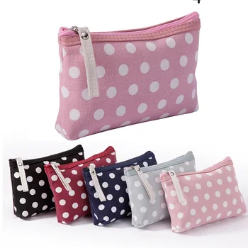 

2018 Women Canvas Travel Cosmetic Bag Plaid Dot Printing Makeup Bag Small Zipper Purse Lady Make Up Bags Travel Beauty Storage