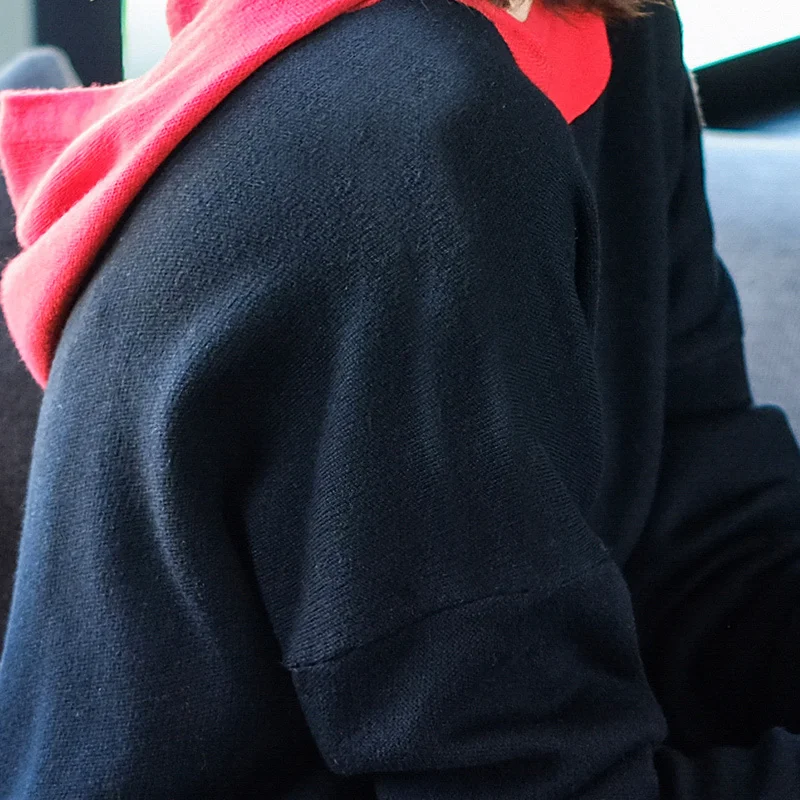 red Marca green Las Con Color Suéter 2018 La Capucha Otoño Invierno Larga Nuevo Mujeres De Casual Manga Black 1Tawdtt