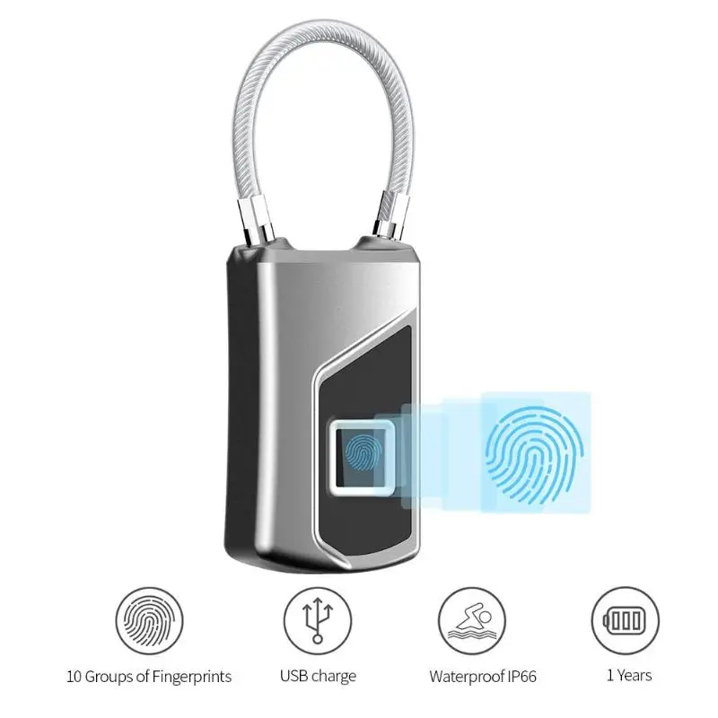 

Portable USB Rechargeable Smart Keyless Fingerprint Lock Waterproof Anti-Theft Security Padlock Door Luggage Case Lock