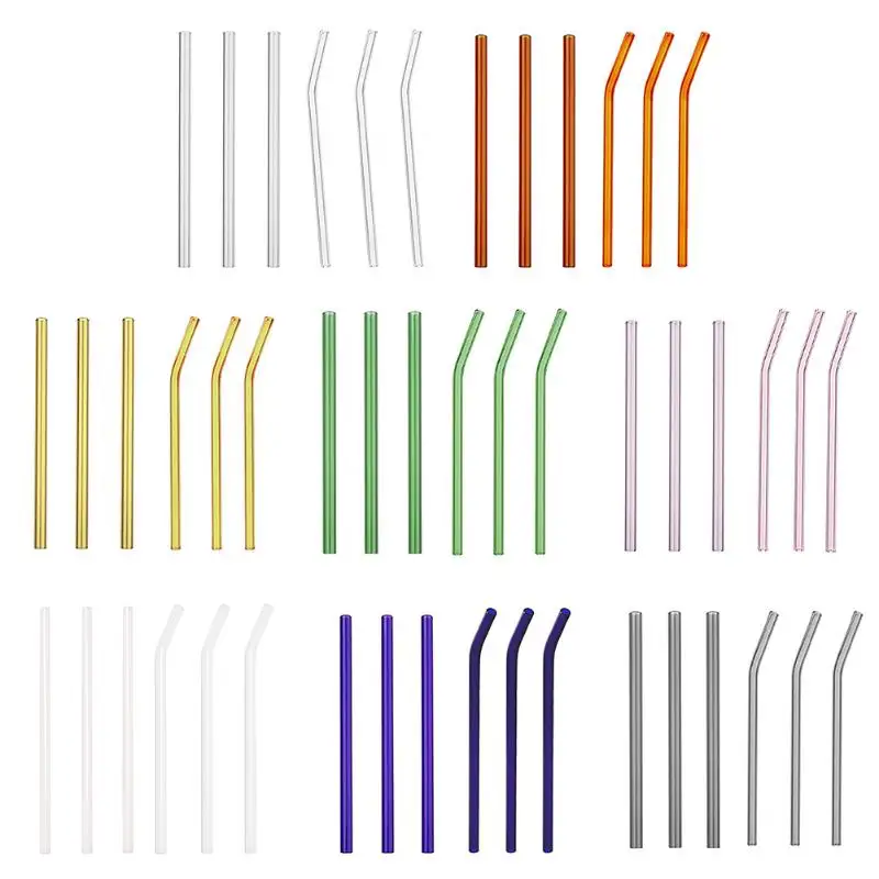 

6pcs Reusable High Borosilicate Glass Straws Wedding Birthday Party Drinking Straws Set with 2pcs Cleaning Brushes