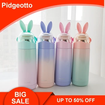 

Korea gradient color rabbit thermos bottle Harajuku female students portable lid stainless steel Vacuum Flasks Free Shipping
