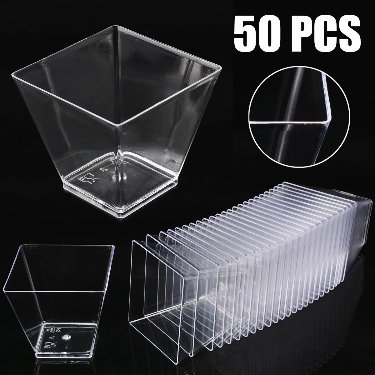 

50Pcs 60ml Plastic Clear Square Cup Disposable Food Cups For Dessert Pudding Yogurt Dish Kitchen Decor
