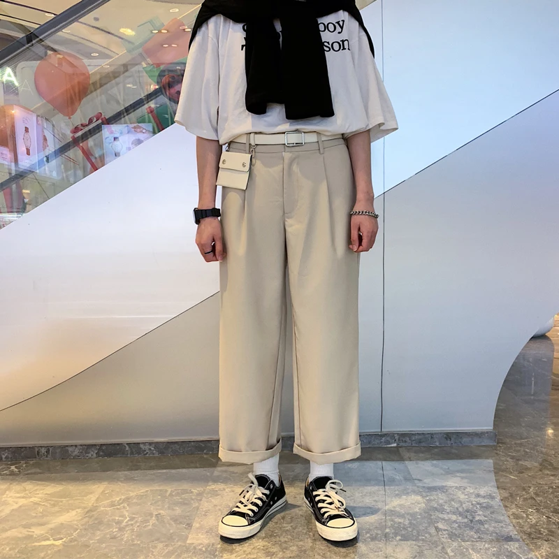 Men's Casual Pants 2019 Four Seasons Applicable Youth Popular Loose Straight Nine Pants Wide Legs Wild Harem Pants Teen Menswear