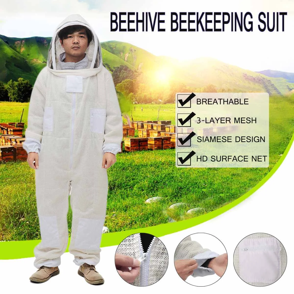 

Pro 3 Layer Beekeeping Beekeeper Bee Suit Full Body Beekeeping Clothing Ventilated Veil Hood Clothes Jaket Beekeeping Gloves