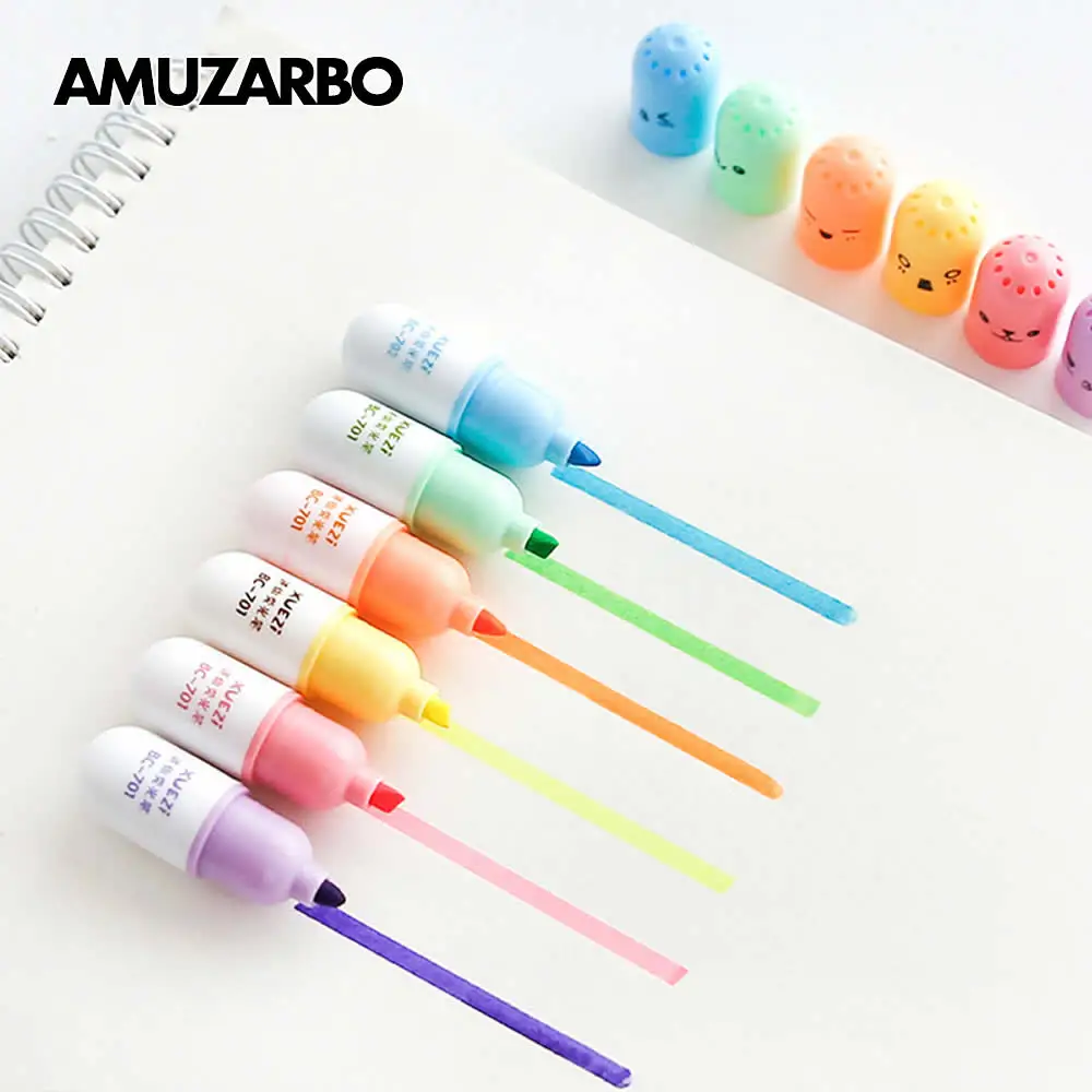 

6 Pcs/lot Cute Capsules Highlighter Vitamin Pill Highlight Marker Color Pens Stationery Office School Supplies