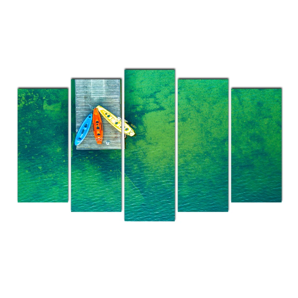 

Cairnsi Canvas Painting Wall Art Frame Printed Pictures 5 Panel Poster Green sea&Kayak Photo For Living Room Decor Free delivery