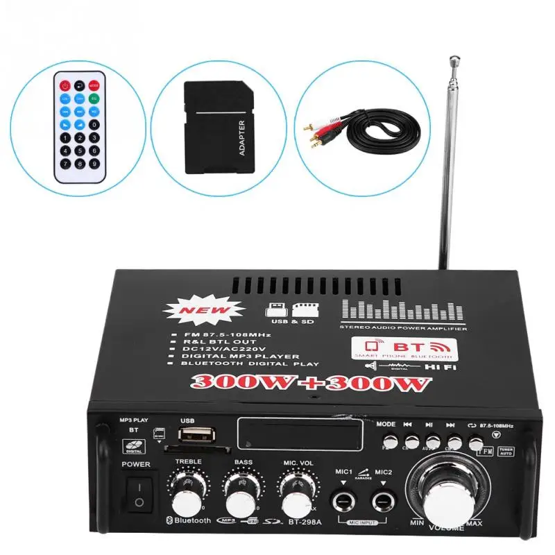 Car 12V Digital Remote Control Audio AMP Bluetooth HiFi Stereo Power