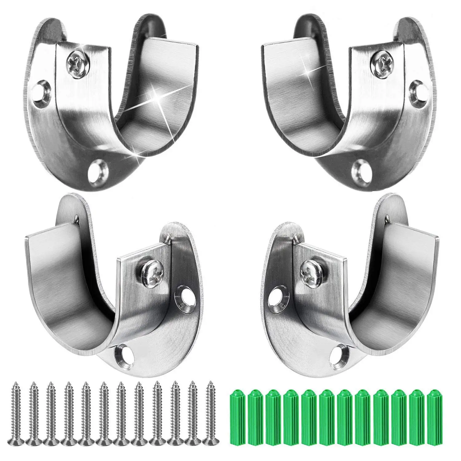 

Botique-4 Packs Heavy Duty Stainless Steel Closet Rod End Supports Closet Pole Sockets Flange Rod Holder with Screws, 1-1/3 In