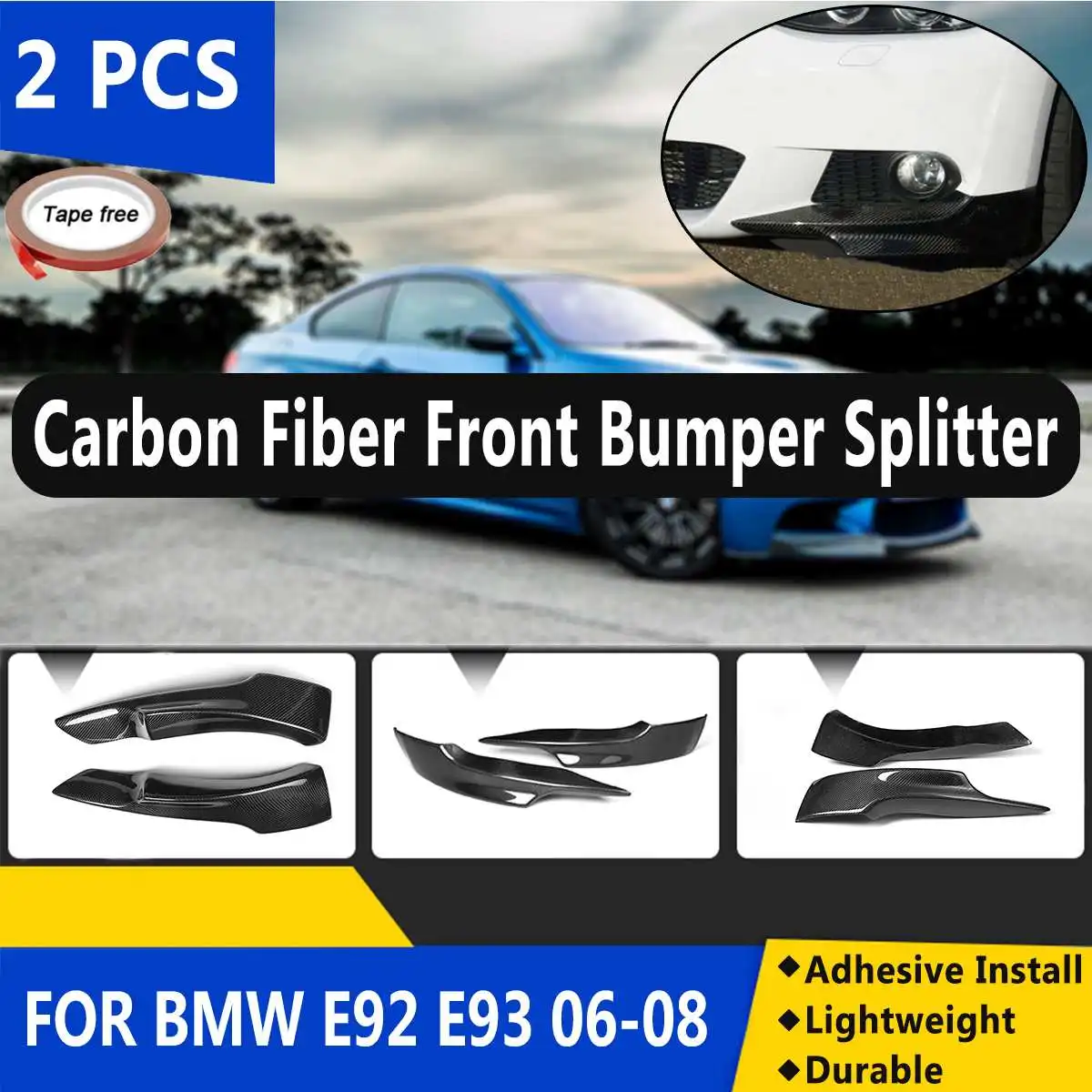 

2PCS Carbon Fiber M Sport Front Bumper Side Splitter Diffuser Lip for BMW E92 E93 2006 2007 2008 PRE-LCI M-Tech