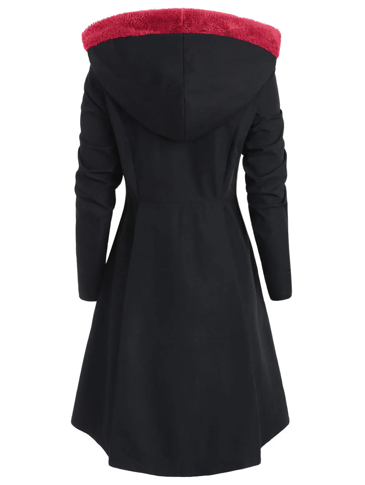 Goedkoop Wipalo Winter Plus Size Asymmetrische Fleece Contrast Color Block Single Breasted Hooded Skirted Vrouwen Jas Lange Uitloper Jassen 5XL