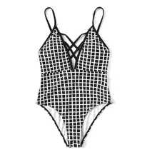 Jy9023 сексуальный цельный купальник с низким воротником, клетчатый Цельный купальник с высокой талией, европейский и американский Летний сексуальный бикини