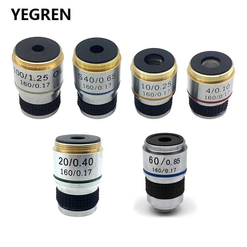 

Achromatic Objective Lens 4X 10X 20X 40X 60X 100X for Biological Microscope Bio-microscope Conjugate Distance 185 mm