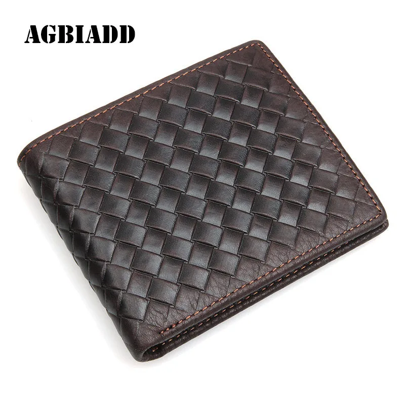 

Genuine Cowhide Leather Wallet Men Purses Short Business Card Holder Men Wallets Luxury Brand Knitting Pattern Walet 292-40