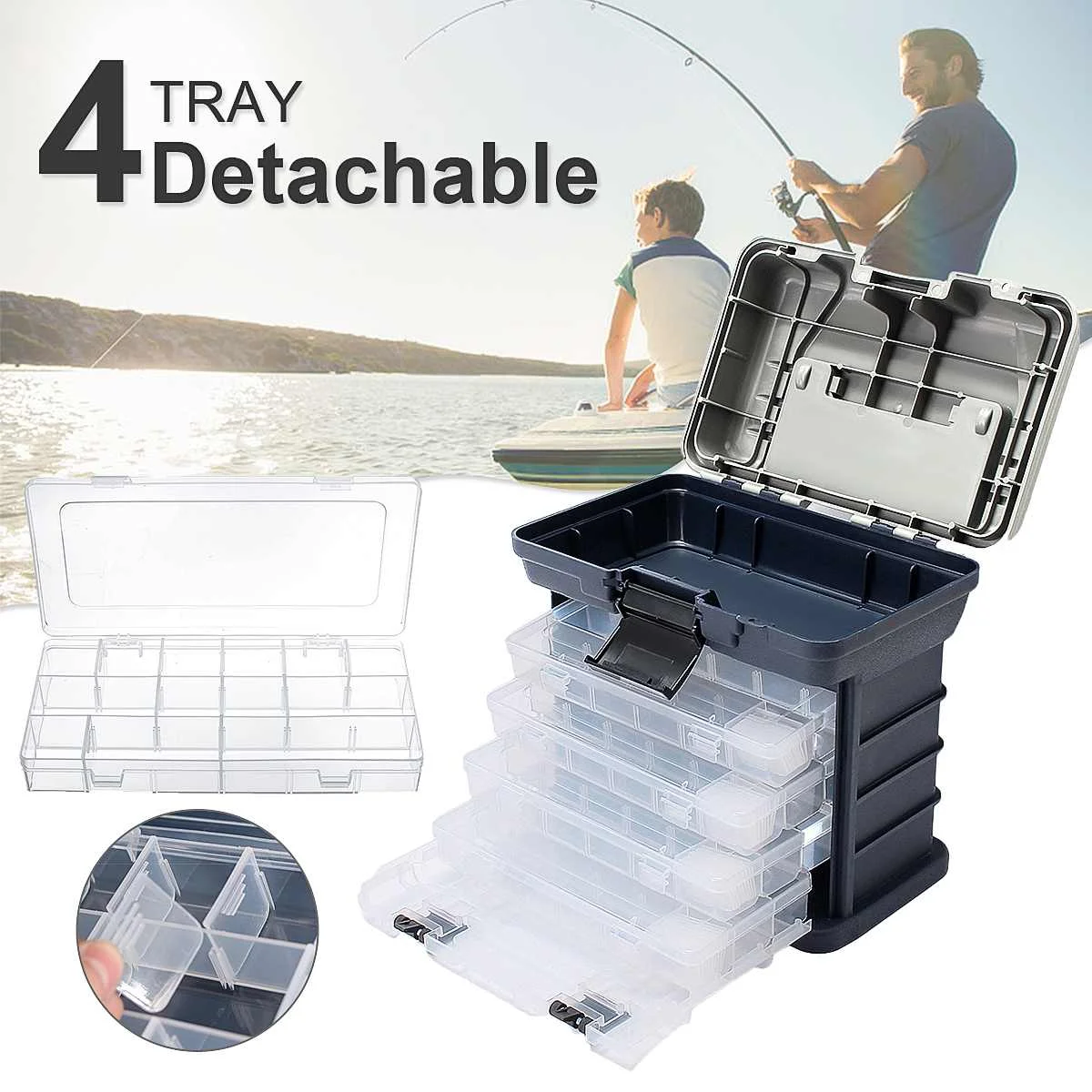 

270x170x260mm 4 Layers Fishing Tackle Box Heavy Outdoor Hand Carried Portable Fishing Lures Storage Case Boxes